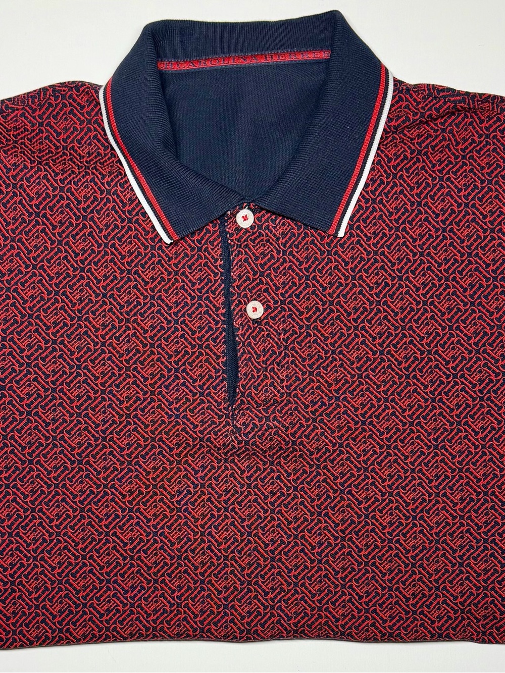 Carolina Herrera Navy Red Geometric Print Polo Shirt Men’s Medium
